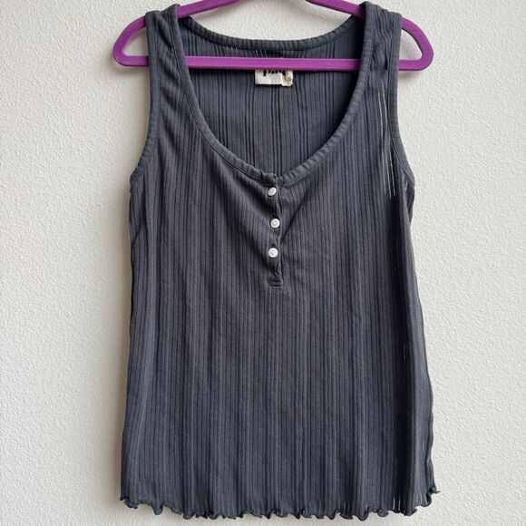 $5/$25 Pact 100% Organic Cotton Gray Ribbed Button Henley Ruffle Tank Size XS - Picture 1 of 6